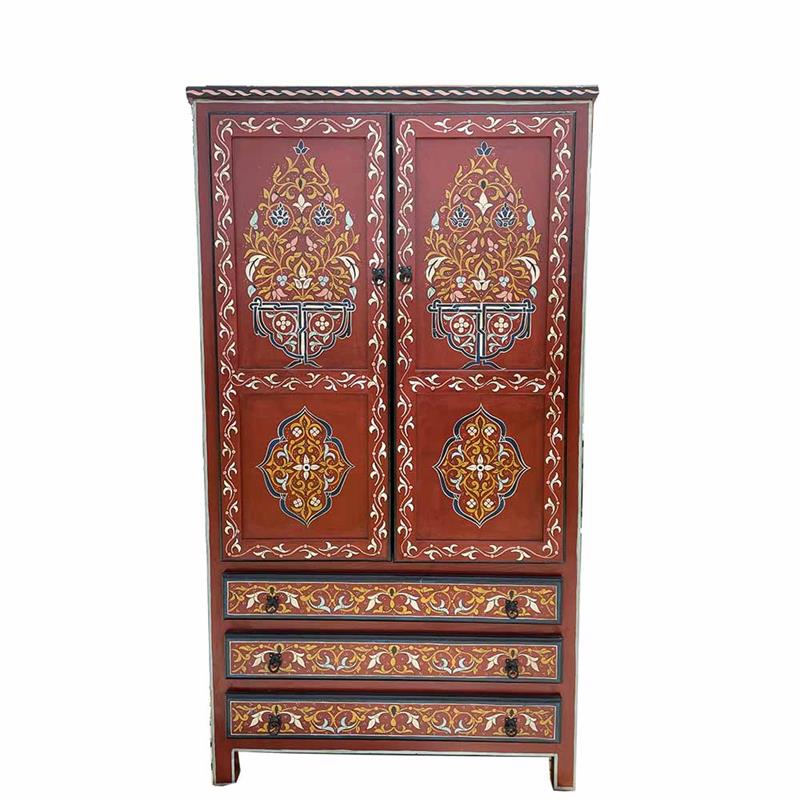 Armadio, cassettiera marocchina in legno dipinto a mano - Dimensioni cm 99*51*h180